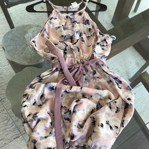 Pink and lavender floral print dress